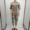 Plus Size S-3XL 4XL 5XL Women Camouflage Jumpsuits Spring Autumn Zipper Rompers Cardigan Bodysuit midja Stängande spårstänger i ett stycke