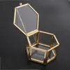 육각형 투명 유리 보석 상자 결혼 반지 기하학 보석 주최자 쇼케이스 컨테이너 시계 상자 220617