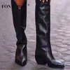 Fonberry matte skórzane kolano High Western Cowboy Boots Women 2022 Autumn Trendy Trendy Botki Black Slip on Ladies Shoest22074957875