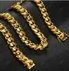 10mm Mens Cuban Miami Link Bracelet & Chain Set 14k Gold Plated