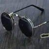 Óculos de Sol Steampunk Redondo Feminino Masculino Metal Vintage Filp Circular Lentes Duplas Óculos de Sol Estilo Círculo Gafas De Sol Óculos de Sol UV400