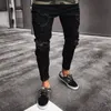 Jeans Masculino Masculino Buracos Rasgados Casual Preto Azul Skinny Ajuste Justo Calças Denim Biker Hip Hop Com Calças Sexy Holel Masculino