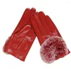 Fünf-Finger-Handschuhe Herbst Winter Damen Leder 100 % echtes Rex-Pelz echtes Schaffell Fäustlinge kurzer Absatz