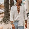 Shirts Standing Collar Male Solid Color Long Sleeves Casual Cotton Linen Shirt Tops Summer Homme 220721