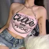 Dames t-shirt roze ketting crop tops punk y2k streetwear baby tee shirt voor vrouwen