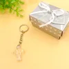 50pcs Partidos religiosos brindes Chain Crystal Cross Chain na caixa de presente Crucifix Keychains Favores de casamento da igreja Baby Baby Bristing lembrete