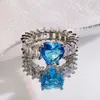 Quadratische Zirkon Eheringe Ringe Rosa Meer Blau Herz Diamant Verlobungsringe