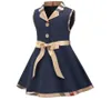 2021 Summer Fashion Kids Clothes Girl Dress Stitching Brand Letter Style Short Sleeve Baby Girl Princess Dress w28276F