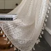 Rideaux Boho Chic Crochet Géométrie Tricoté Fenêtre Rideaux Ferme Rétro Beige Drapé Simi Sheer Pour Chambre Salon TJ7036