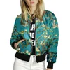 Damenjacken Damen Retro Bedruckt Damen Reißverschluss Bomberjacke Herbst Langarm Street Style Dünn Slim Casual Pocket Biker