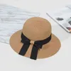 2022 Zomer Dames Hoed Strand Vakantie Stro Hoeden Mode Meisjes GLB voor Vrouw Bowknot Emmer Hoed Outdoor Sun Hat Visors Beige Cap G220301