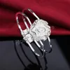 Charm Silver Armband för kvinnor Fin Rose Flower Bangle Fashion Wedding Party Christmas Gifts Girl Jewelry