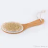 100% pincel de corpo de javali natural com punho de madeira contornado esfoliates escova de limpeza de banho de pele seca DH8871