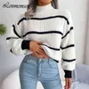 Lenmemsen Autumn Zima modna luźna dzianina Sweter Kobiety Kamek Szyja długiego rękawu Pullover Fem T220824