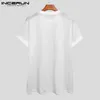 Männer T Shirt O Hals Kurzarm Mesh Transparent Sexy T Tops Streetwear Urlaub Atmungsaktive Party Männer Kleidung INCERUN 220407