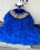 Charro Robes De 15 Anos Bleu Royal Quinceanera Robes Fer À Cheval Dentelle Mexicaine XV Filles Pageant Robes Organza Robe De Bal 322