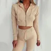 Women's Two Piece Pants Sexy Sports Women Suit Hooded Long-sleeved Slim Casual For Ladies Spring Female's Solid Two-piece