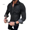 Hommes Chemises Décontractées Printemps Automne Hommes Jeans Chemise À Manches Longues Denim Pour Hommes Doux Coton Deux Poches Mince Élastique Chemise HommeMen's