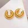 Hoop & Huggie Charm Earring For Womnem Bold Stainless Steel Stripe Screw Thread Huggies Fashion Boutique Statement Ear Jewelry257N