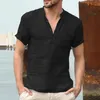 Maglietta a maniche corte in lino da uomo con scollo a V Moda estiva solida Casual in cotone e lino T-shirt Camicetta Tees Abbigliamento uomo 220615