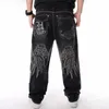 Men Street Dance Hiphop Jeans Fashion Embroidery Black Loose Board Denim Pants Algemene mannelijke rap hiphop jeans plus maat 3046 201111