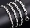 Collares de cadena de cuerda trenzada de plata de ley 925 de 2MM para mujeres y hombres, joyería de moda Hiphop 16 18 20 22 24 pulgadas