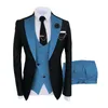 Ny populär svart 3 stycke kostym män bröllop tuxedos beige notch lapel slim passform brudgum tuxedos män middag prom blazer (jacka + byxor + slips + väst) 770