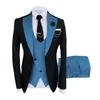 Nieuwe Populaire Zwart 3 Stuk Pak Mannen Bruiloft Tuxedos Blue Notch Revers Slim Fit Bruidegom Tuxedos Heren Diner Prom Blazer (jas + Broek + Tie + Vest) 772