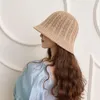 Basker japanska nischdesigner hink hatt kvinnors tunna ihåliga andningsfiskare sommarresor sol virkning hatberets oliv22