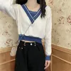 Polo da donna Ins Style Donna con scollo a V Moda versatile Giacca autunnale Base interna occidentale Maglione di colore a contrasto Abbigliamento esternoPolo da donnaDonna