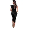 Sexy Sheath Black Cocktail Dresses Bow Back Slit Knee Length Prom Party Gowns Sleeveless Charming Satin Evening Special Occasion Dress