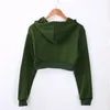 5 färger Fashion Solid Hoodies Kvinnor Sweatshirt Solid Crop Tops Hooded Long Sleeve Jumper Pullover Coat Casual Sweatshirt Top 220812