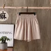 Pantalones cortos de lino y algodón de verano para mujer, pantalones cortos informales holgados, pantalones de pierna ancha literarios para mujer, pantalones cortos de gran tamaño sólidos para mujer 220527