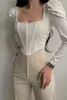 Women's Blouses & Shirts Yong Style Vintage Square Collar Spring Puff Sleeve White Bustier Women Party Backless Ruched Boned Corset Crop Top