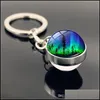 Nyckelringar mode accessoarer norrsken Time Gem Keychain Keyring Double-Sided Glass Ball Charm Pendant Creative Women Män smycken Bes