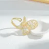 Personalidade da moda Zircão brilhante Butterfly Aberte jóias coreanas de luxo de 18k Acessórios para anel feminino de ouro de 18k