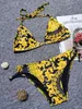 SSEURAT Sexy Triangle Bikini Set Vintage Print Swimsuit Womens Swimming Suit Hollow Out Swimwear 220616