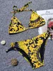 SSEURAT Sexig Triangel Bikini Set Vintage Print Baddräkt Dam Baddräkt Hollow Out Badkläder 220616