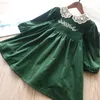 Mädchen Kleider 2022 Herbst Winter Warme Samt Futter Für Mädchen Spitze Kragen Bestickt Cord Kleid Weihnachten Party Kinder Outfit