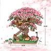 Blocks Sakura Mini Brick Toy Tree House Blocks Japanese Street View Cherry Blossom Model Building Birthday Gifts For Kid T230103