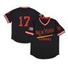 New York NY Cubans # 17 # 3 BUTTON-DOWN Maillot de baseball rétro en maille noire et blanche cousu