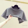 Women's Tracksuits Women's Top 2022 Spring Cropped Round Neck Sweater Shawl Long Sleeve Ruffled Shirt Two-Piece Set Lady BlusasWomen's