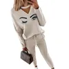 Kvinnor Pants Women's Capris Fashion Sweatshirt Set Drawstring Lady Tracksuit V-Neck Blus Mid midja Streetwear Casual Outfit