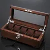 Watch Boxes & Cases 5 Grids Wooden Box For Men With Glass Top Brown Color Lockable Storage