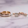 Bröllopsringar Luxury Crystal Female White Square Ring Vintage Rose Gold Color Set Promise Zircon Stone Engagement för Womenwedding4134791