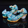 Girls Sandals Summer 2020 New Children's Princess Shoes Little Girls High-heeled Bow-knot Crystal Sandals Party Dress Wedding G220418