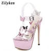 Sandales Eilyken gladiateur sandales bride à la cheville plate-forme sandales femmes fleur Transparent femmes pompes 17CM été Sexy violet femme sandale 220316