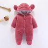 Jumpsuits Winter Baby Solid Fleece Bear Hooded Jumpsuit Unisex Arrival Boy Girl Pure Color Clothes RompersJumpsuits