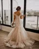 Vintage Bohemian Country Mermaid bröllopsklänningar från axelspetsen Appliced ​​Boho Bridal Dress Court Train Sexig backless plus storlek arabiska vestidos de novia