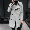 Men's Trench Coats Top Quality Coat Men Slim Fit Double-breasted Overcoat Mens Autumn Trenchcoat Korean Solid Long Windbreaker BusinessMen's